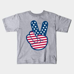 American Flag Retro Peace Sign Hand Kids T-Shirt